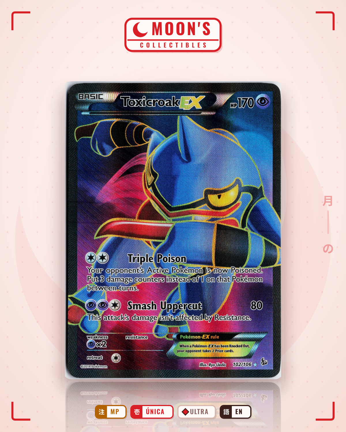 Carta Pokémon Toxicroak-EX · Flashfire #102/106 (MP) — pieza única en Moon's Collectibles México