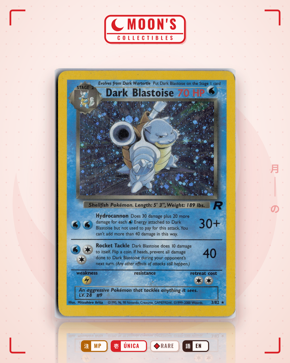 Carta Pokémon Dark Blastoise · Team Rocket #20/82 (MP) — pieza única en Moon's Collectibles México