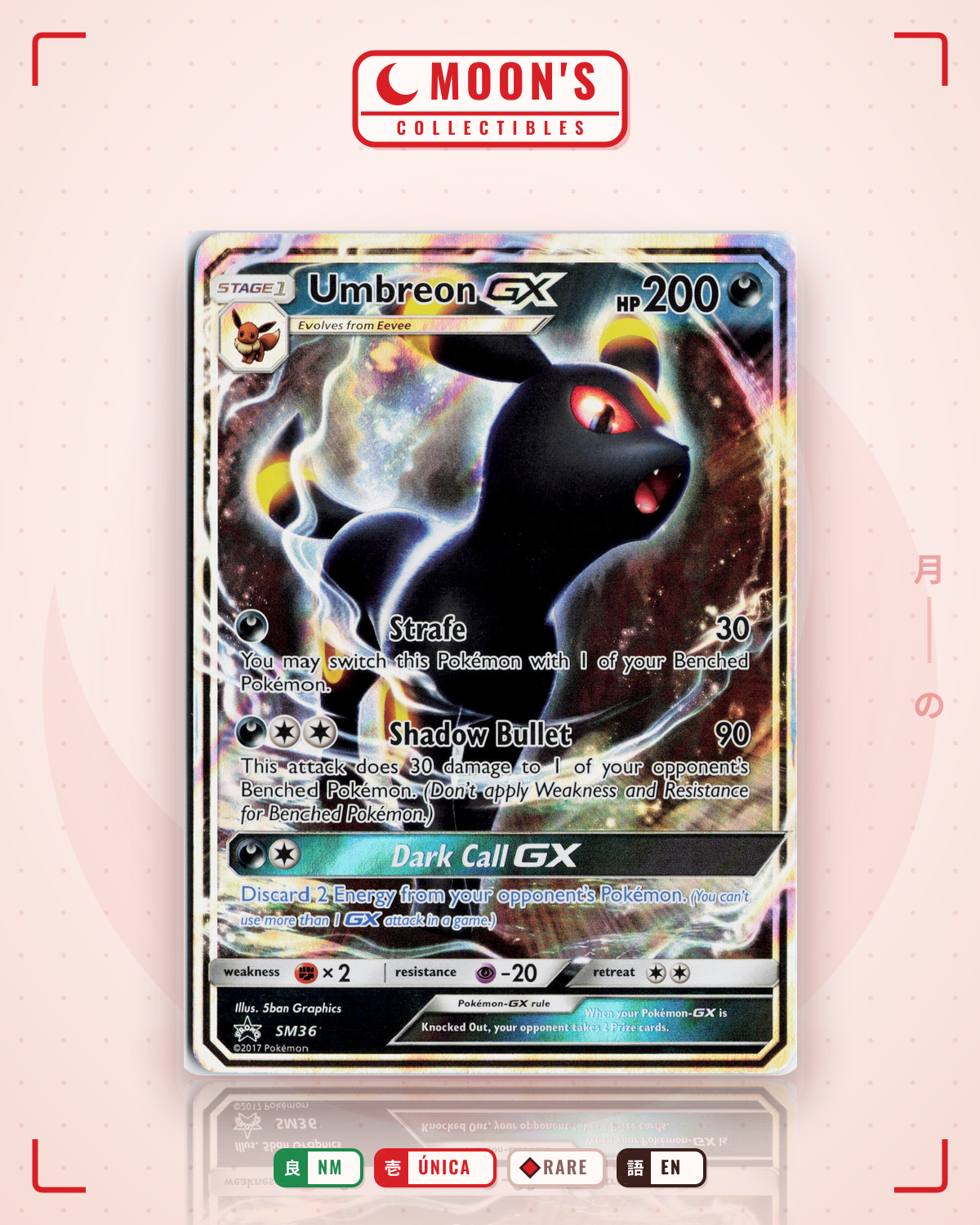 Carta Pokémon Umbreon-GX · SM Black Star Promos #SM36 (NM) — pieza única en Moon's Collectibles México