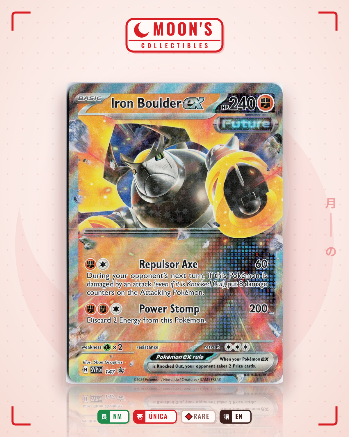 Carta Pokémon Iron Boulder ex · Scarlet & Violet Black Star Promos #147 (NM) — pieza única en Moon's Collectibles México