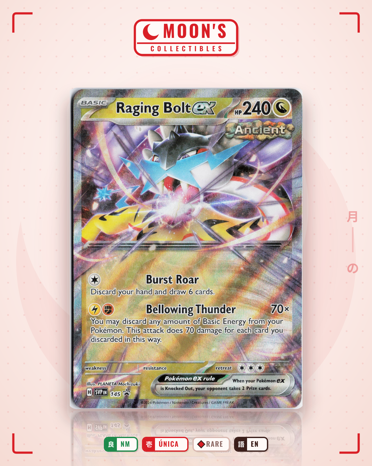 Carta Pokémon Raging Bolt ex · Scarlet & Violet Black Star Promos #145 (NM) — pieza única en Moon's Collectibles México