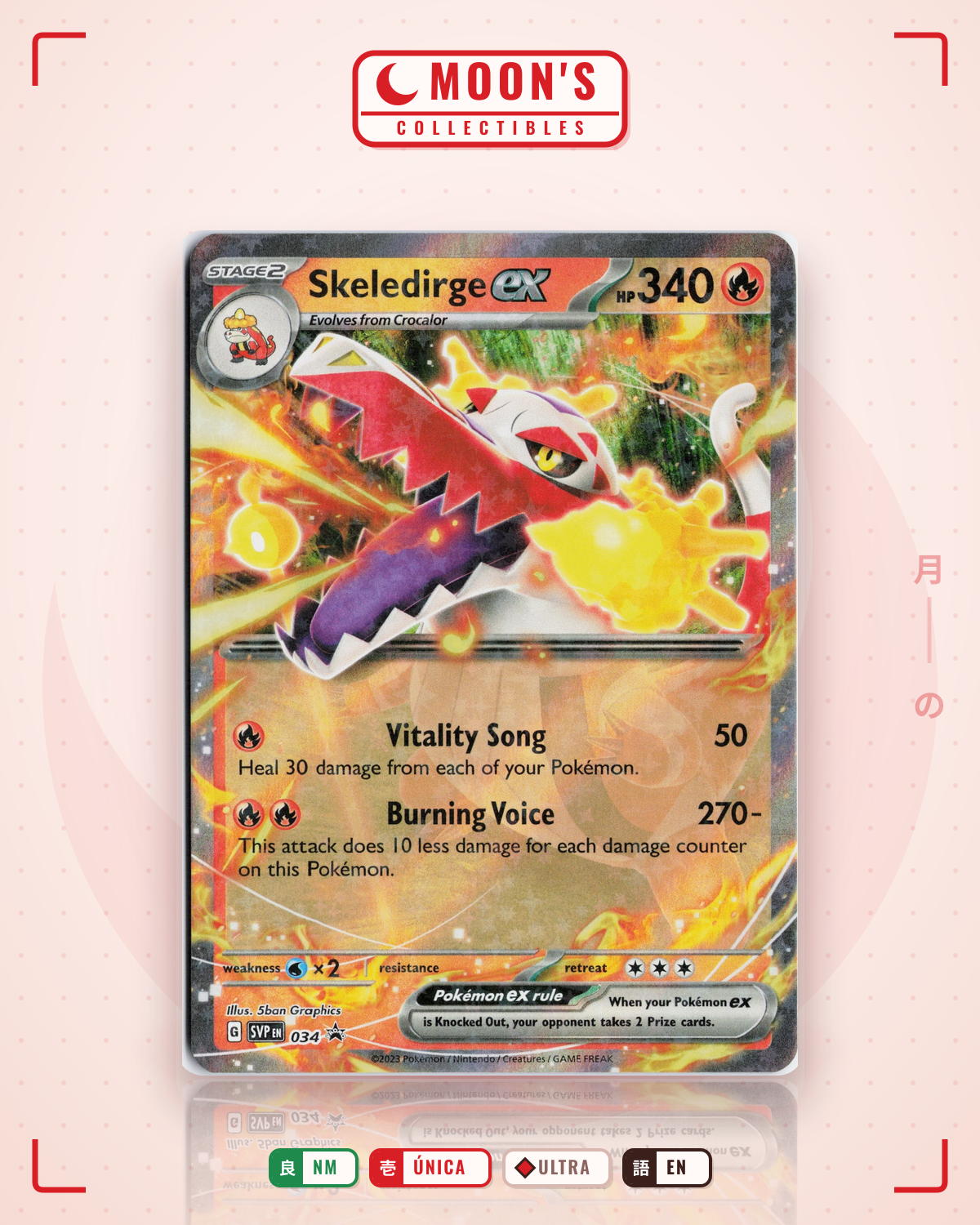 Carta Pokémon Skeledirge ex · Paldea Evolved #037/193 (NM) — pieza única en Moon's Collectibles México
