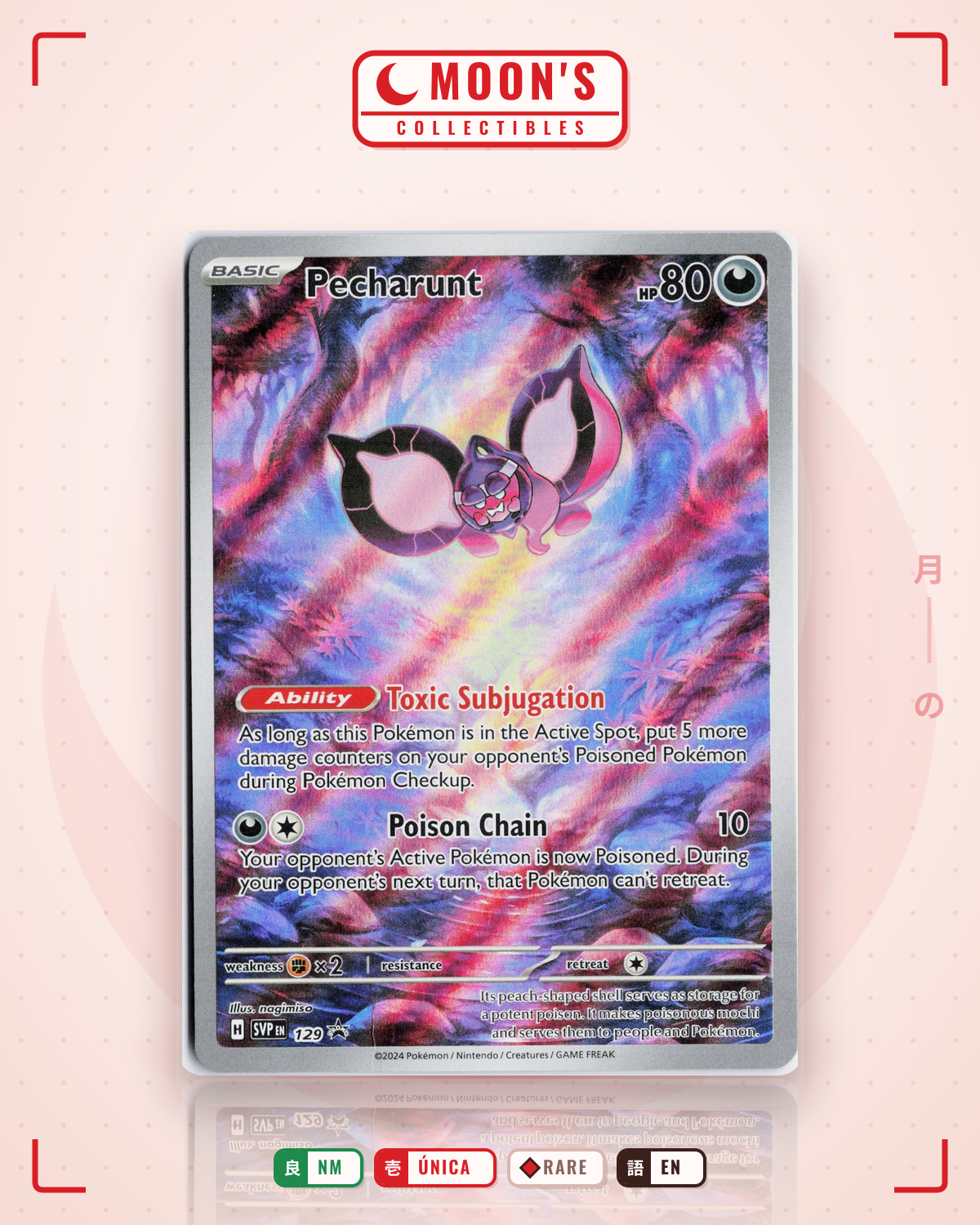 Carta Pokémon Pecharunt · Scarlet & Violet Black Star Promos #129 (NM) — pieza única en Moon's Collectibles México