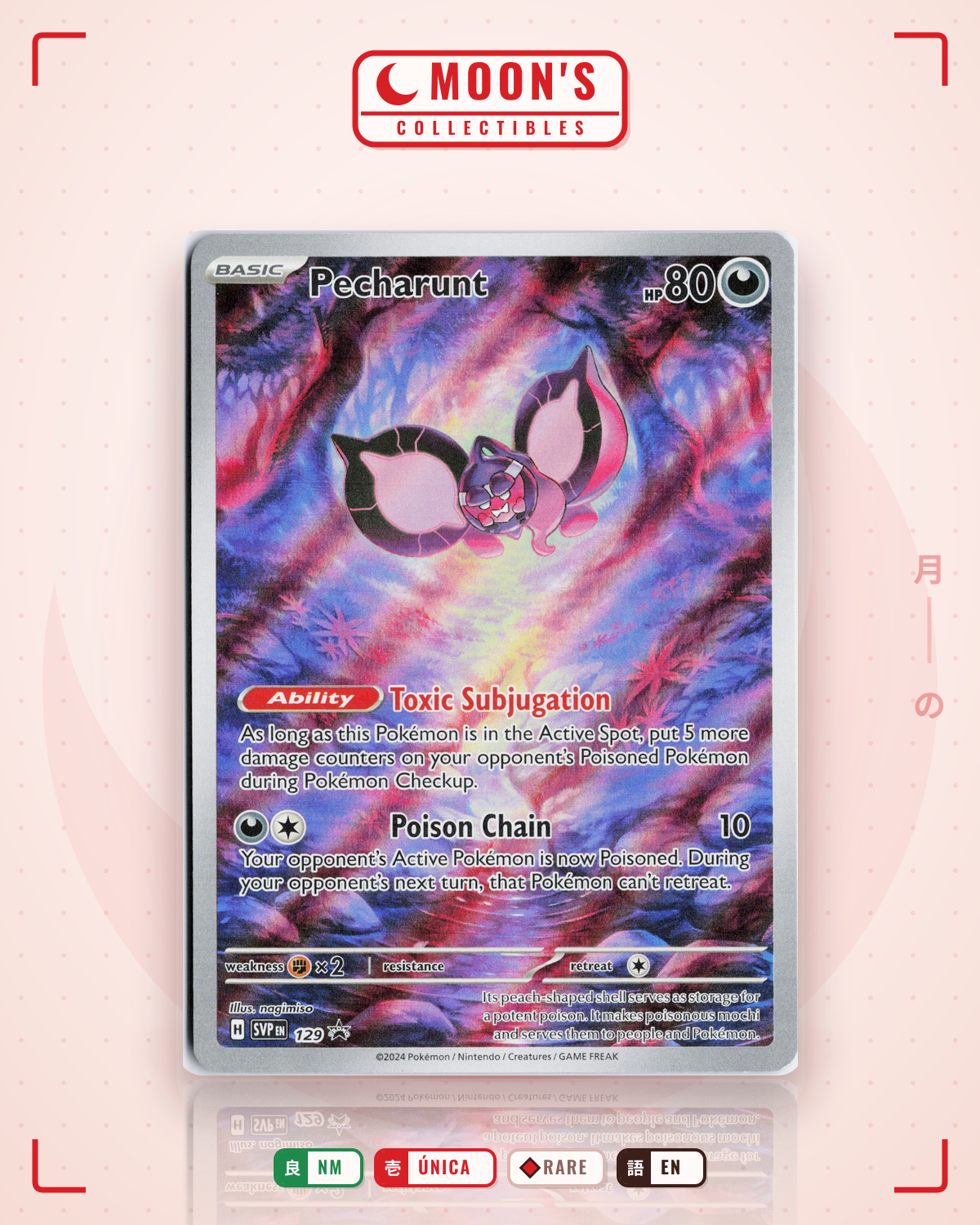 Carta Pokémon Pecharunt · Scarlet & Violet Black Star Promos #129 (NM) — pieza única en Moon's Collectibles México