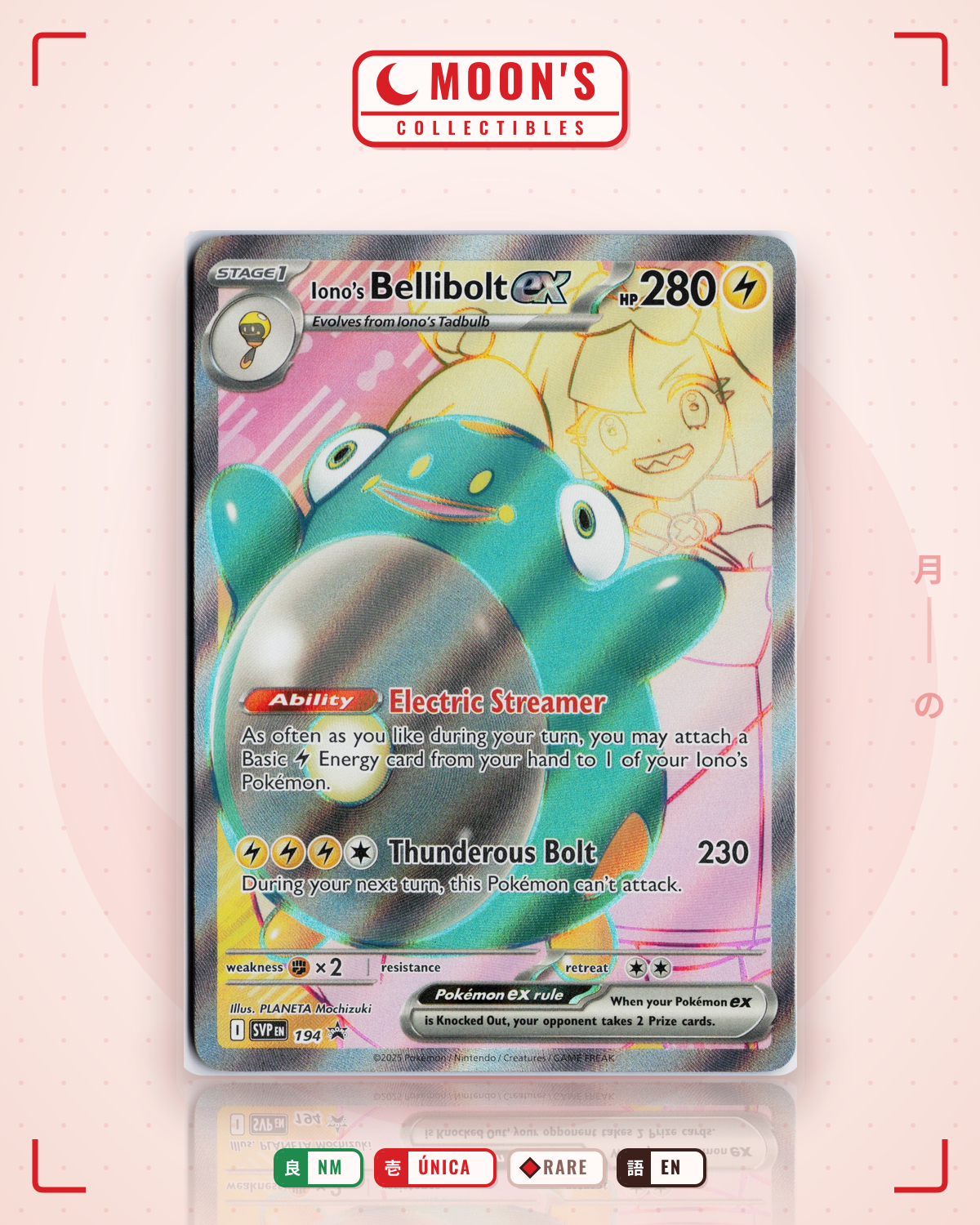 Carta Pokémon Iono's Bellibolt ex · Scarlet & Violet Black Star Promos #194 (NM) — pieza única en Moon's Collectibles México