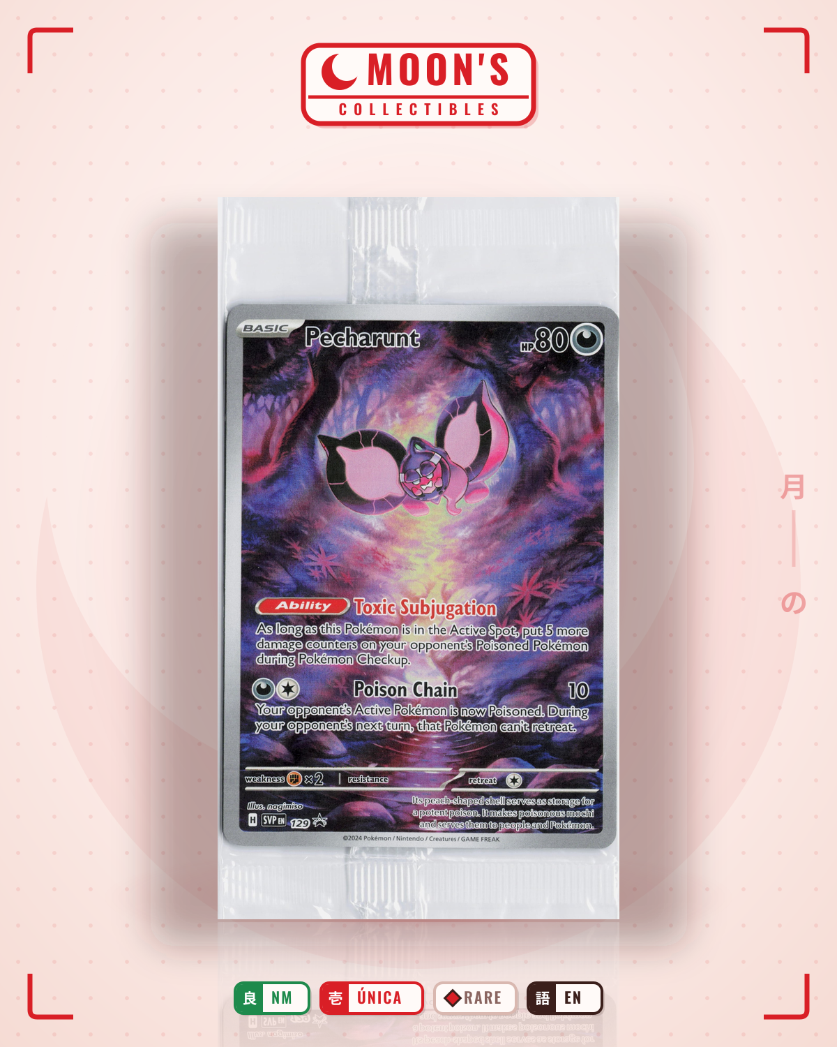 Carta Pokémon Pecharunt · Scarlet & Violet Black Star Promos #129 (NM) — pieza única en Moon's Collectibles México