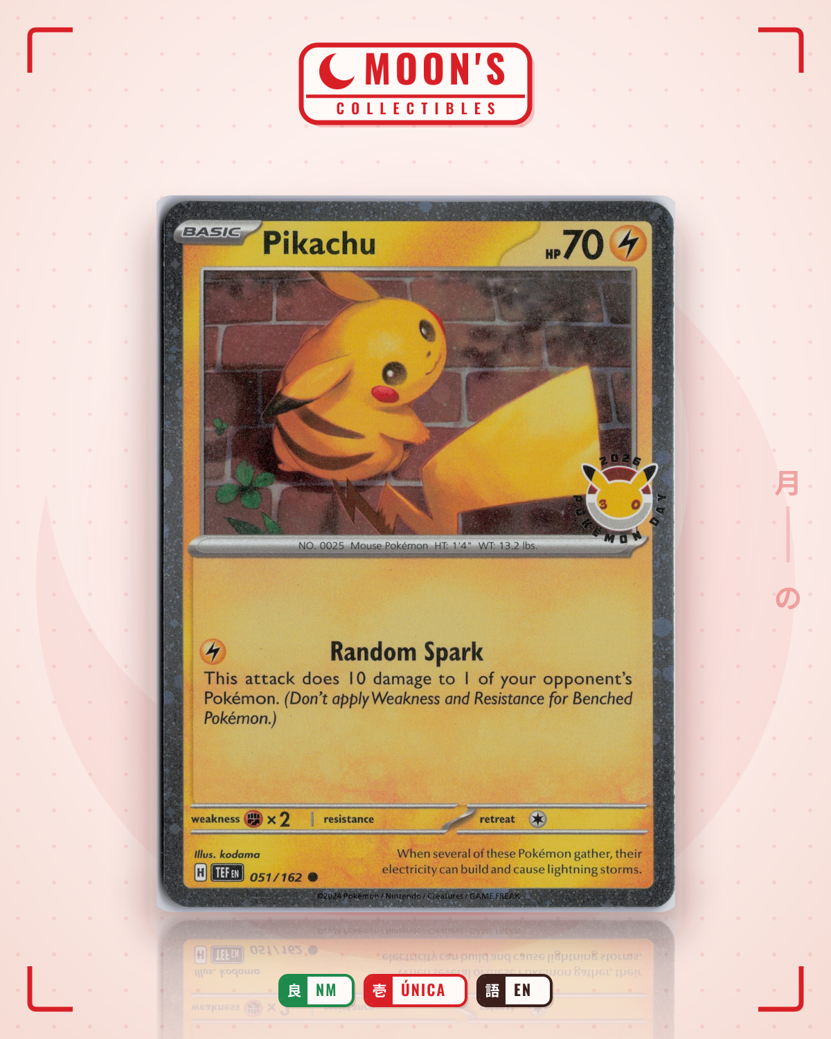Carta Pokémon Pikachu · Temporal Forces #051/162 (NM) — pieza única en Moon's Collectibles México