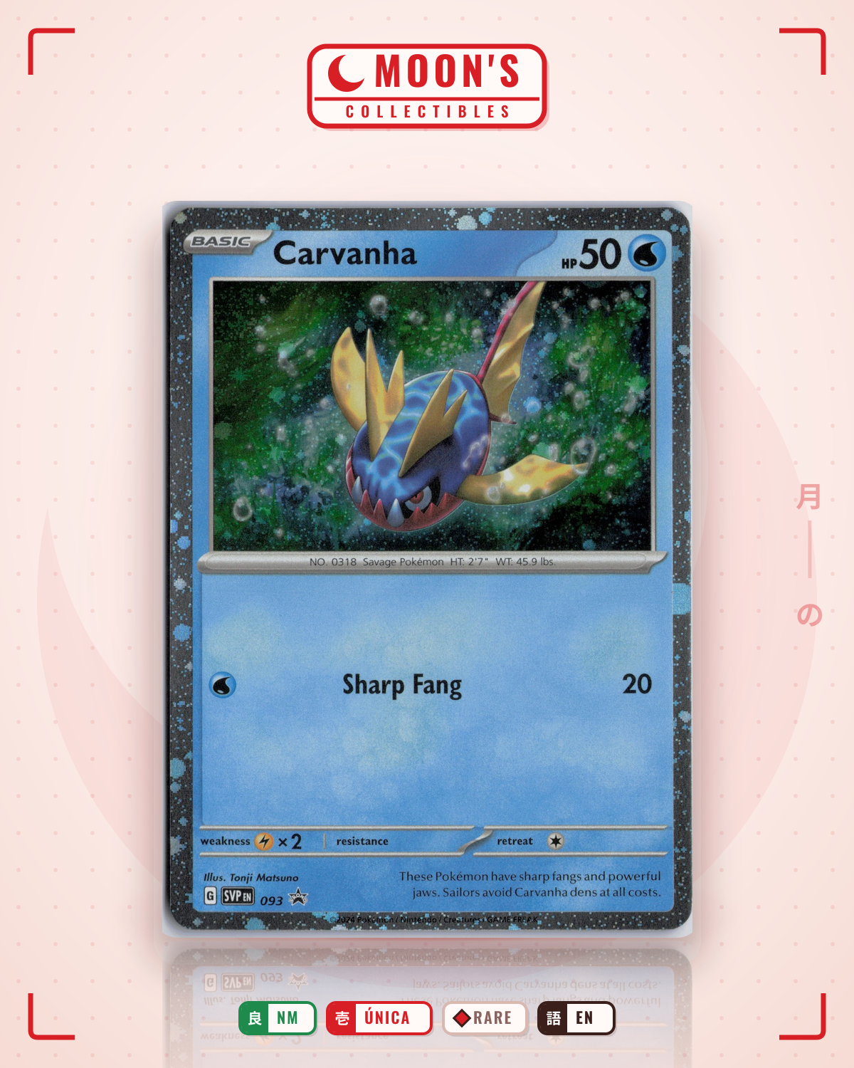 Carta Pokémon Carvanha · Scarlet & Violet Black Star Promos #093 (NM) — pieza única en Moon's Collectibles México