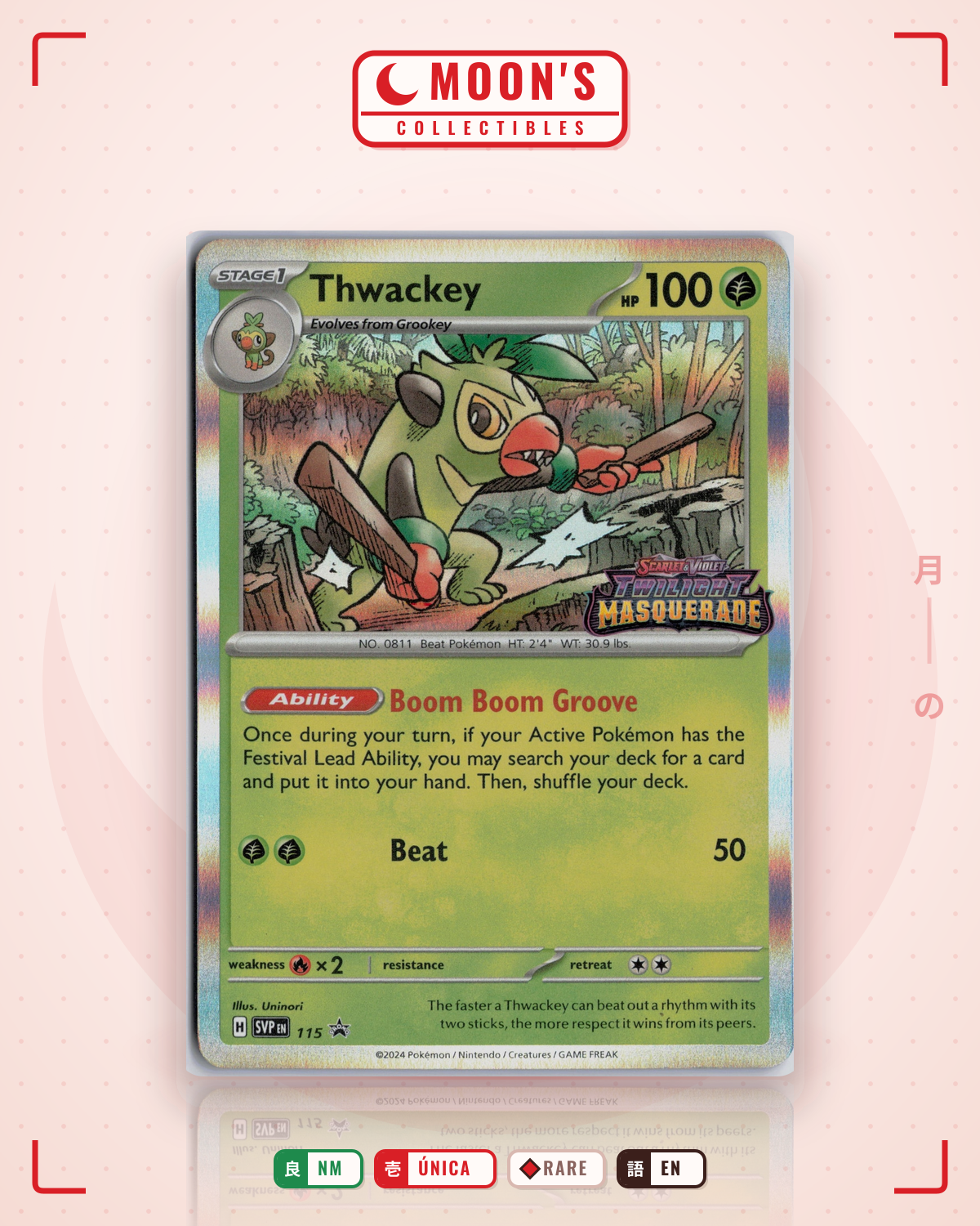 Carta Pokémon Thwackey · Scarlet & Violet Black Star Promos #115 (NM) — pieza única en Moon's Collectibles México