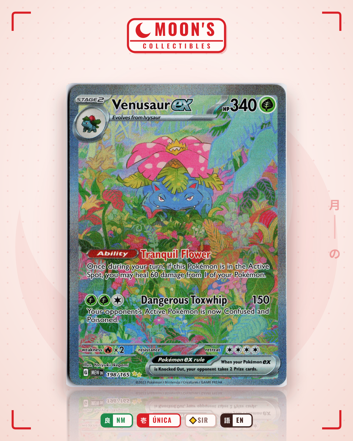 Carta Pokémon Venusaur ex · 151 #198/165 (NM) — pieza única en Moon's Collectibles México