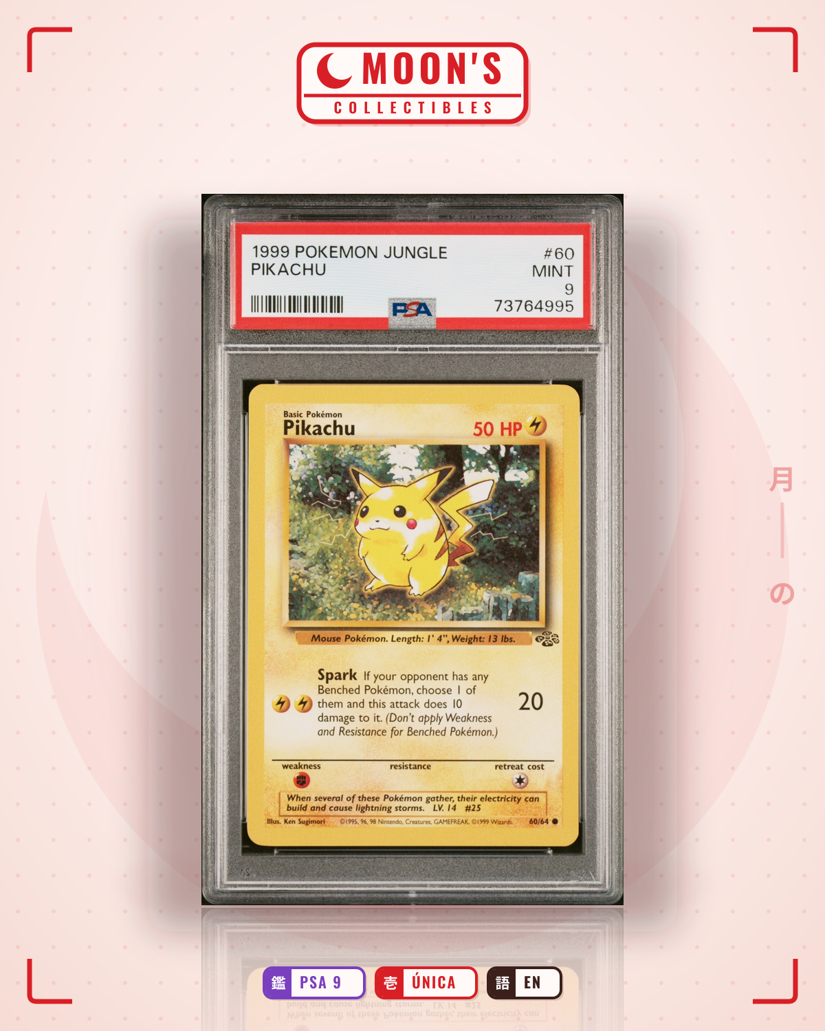 Carta Pokémon Pikachu · Jungle #60/64 (PSA 9) — pieza única en Moon's Collectibles México