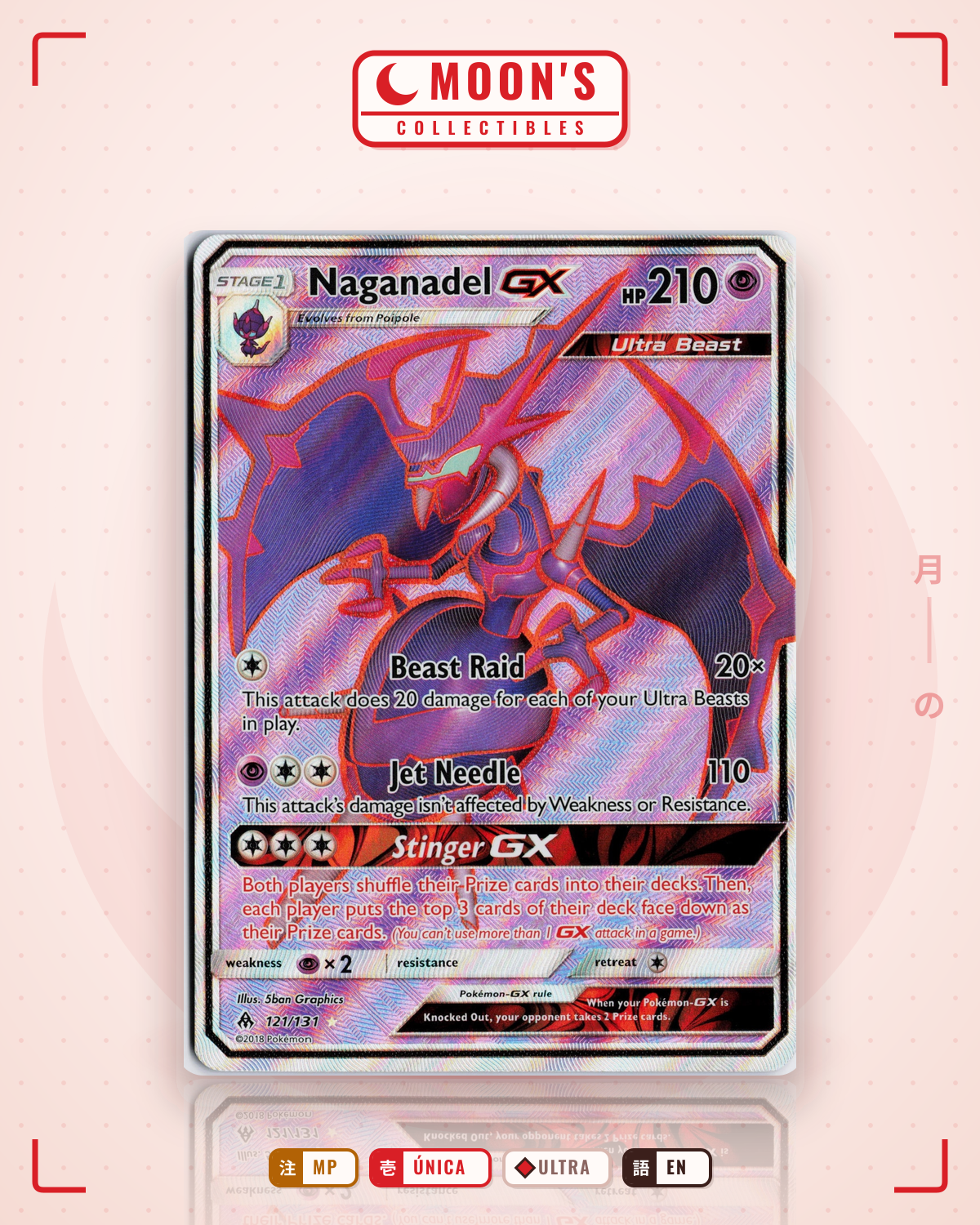 Carta Pokémon Naganadel-GX · Forbidden Light #121/131 (MP) — pieza única en Moon's Collectibles México