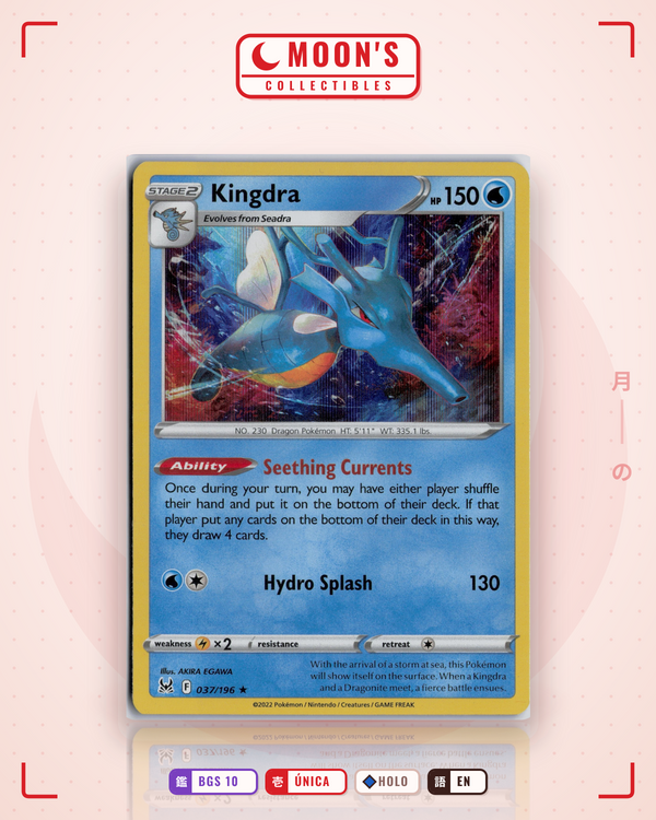 Carta Pokémon Kingdra · Lost Origin #037/196 (BGS 10) — pieza única en Moon's Collectibles México