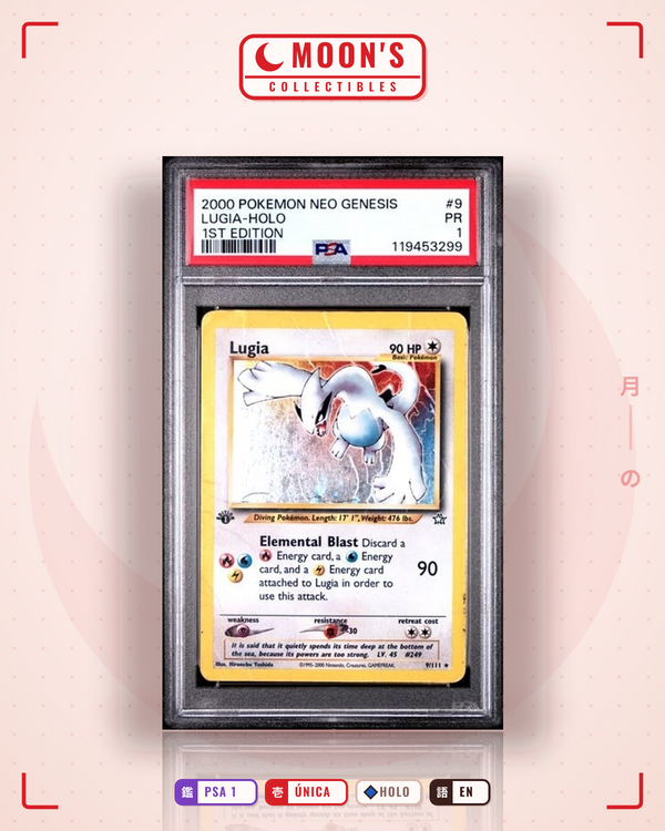 Carta Pokémon Lugia · Neo Genesis #9/111 (PSA 1) — pieza única en Moon's Collectibles México