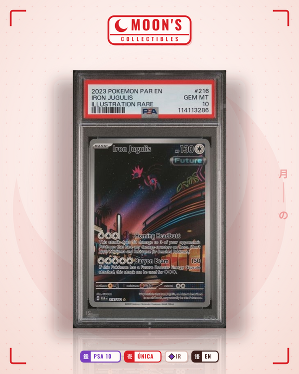 Carta Pokémon Iron Jugulis · Paradox Rift #216/182 (PSA 10) — pieza única en Moon's Collectibles México