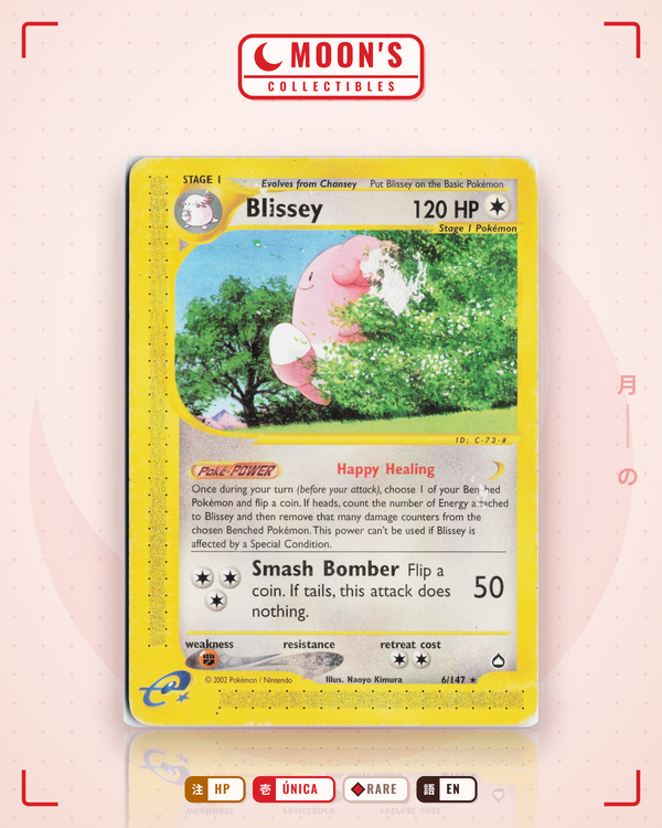 Carta Pokémon Blissey · Aquapolis #6/147 (HP) — pieza única en Moon's Collectibles México