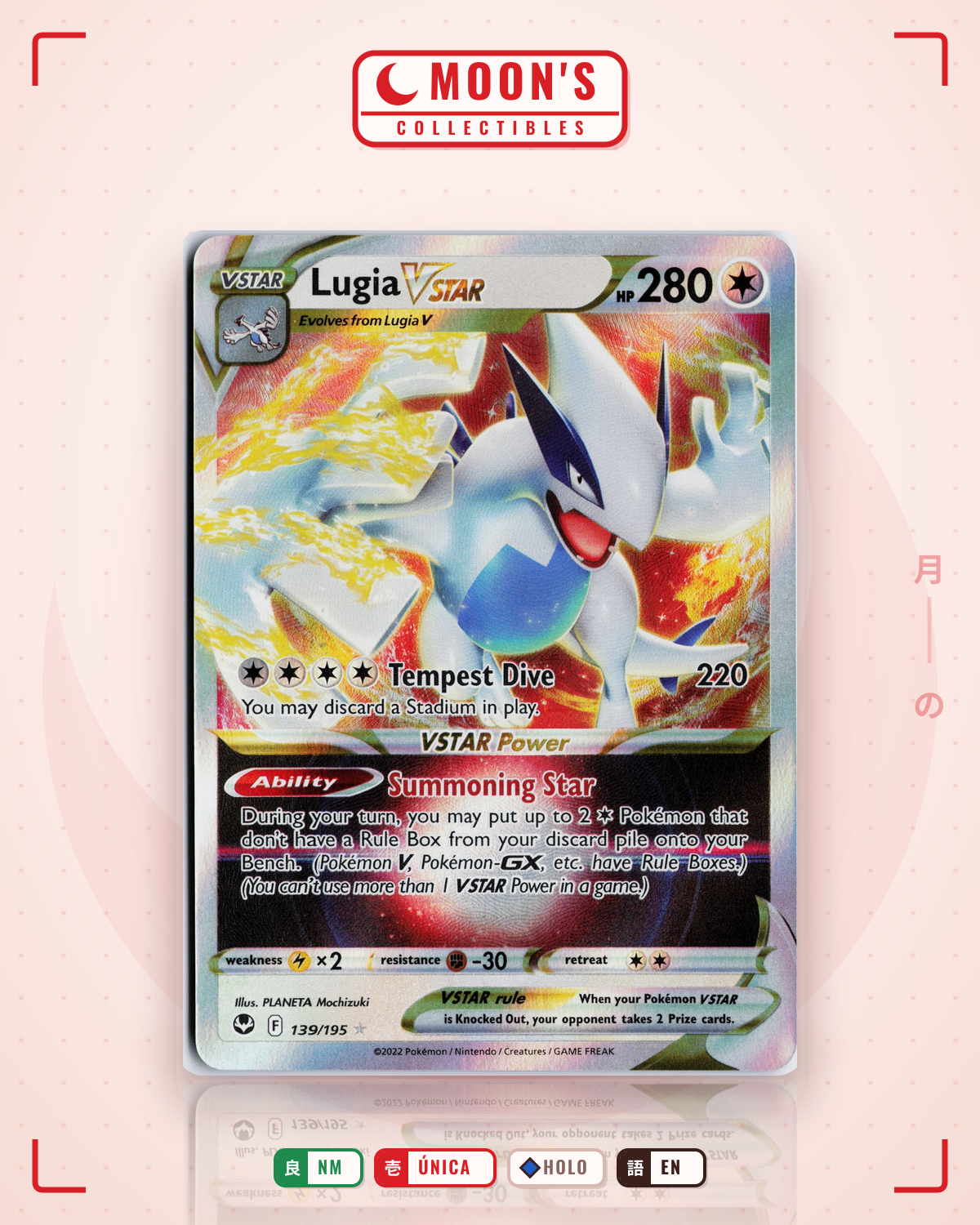Carta Pokémon Lugia VSTAR · Silver Tempest #139/195 (NM) — pieza única en Moon's Collectibles México