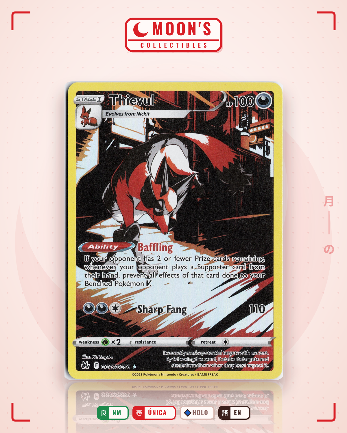 Carta Pokémon Thievul · Crown Zenith Galarian Gallery #GG17/GG70 (NM) — pieza única en Moon's Collectibles México
