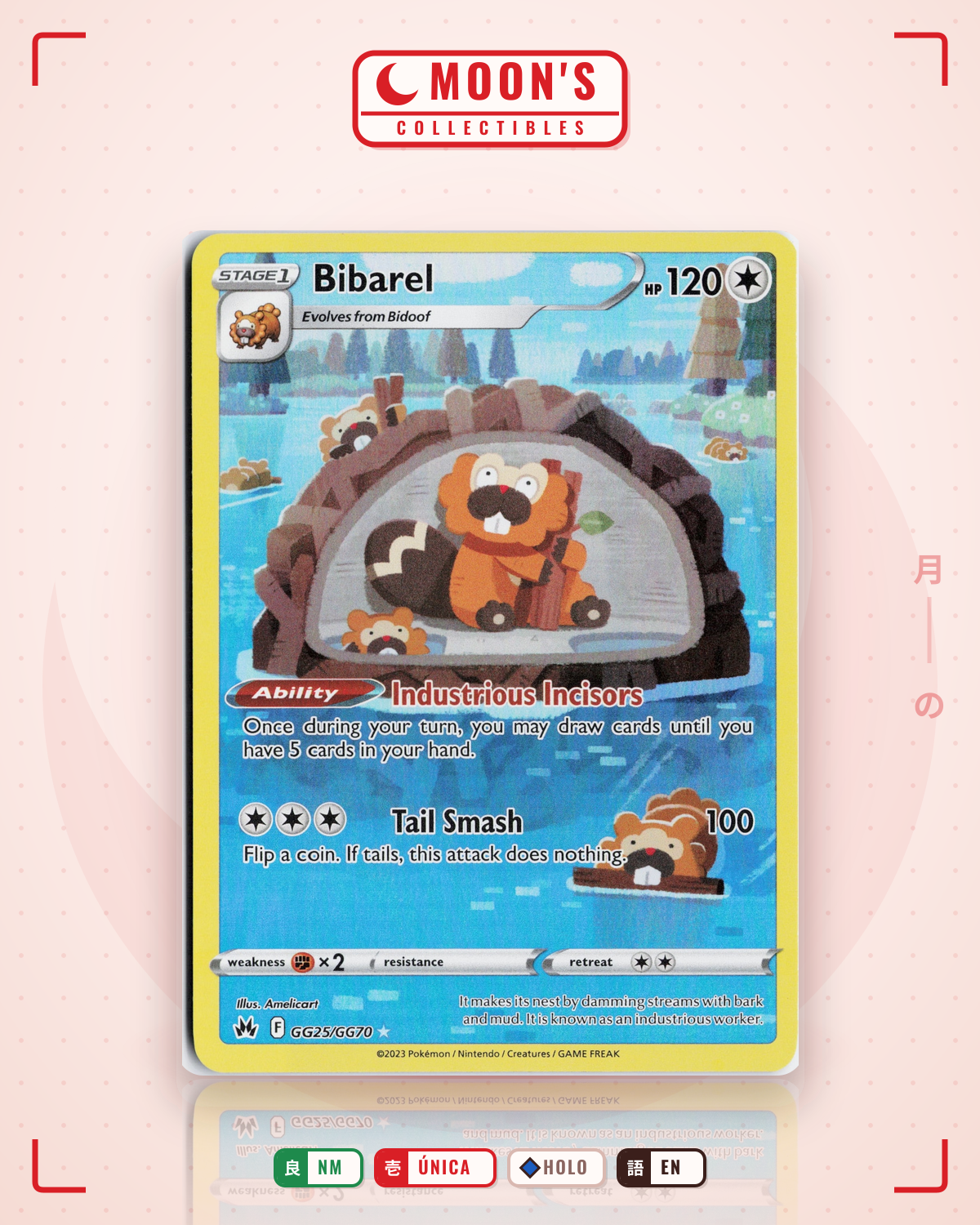 Carta Pokémon Bibarel · Crown Zenith Galarian Gallery #GG25/GG70 (NM) — pieza única en Moon's Collectibles México