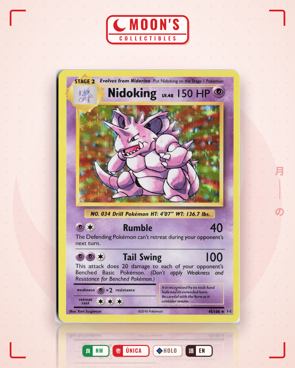 Carta Pokémon Nidoking · Evolutions #45/108 (NM) — pieza única en Moon's Collectibles México
