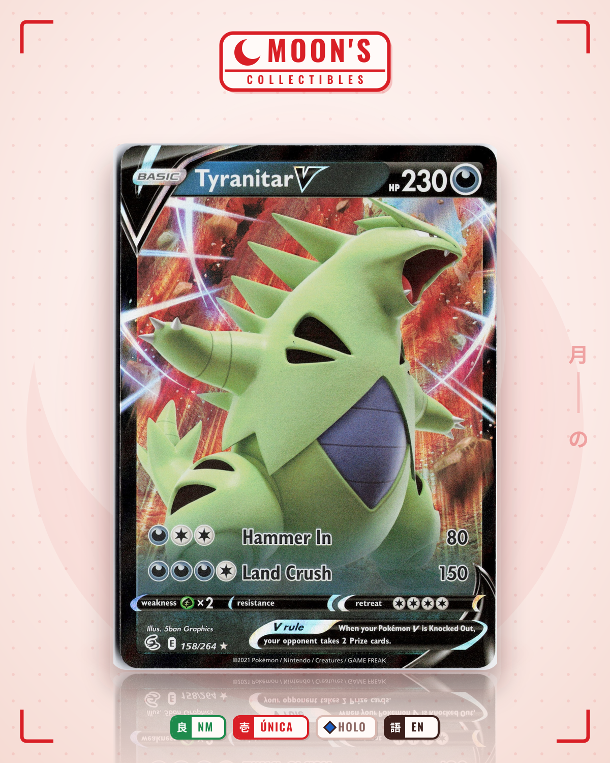Carta Pokémon Tyranitar V · Fusion Strike #158/264 (NM) — pieza única en Moon's Collectibles México