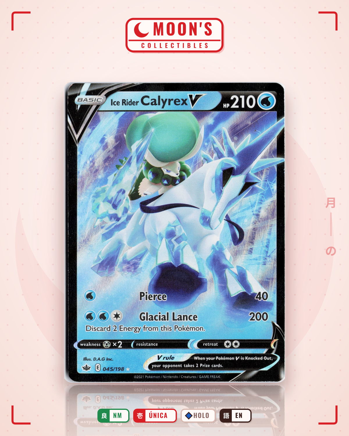 Carta Pokémon Ice Rider Calyrex V · Chilling Reign #045/198 (NM) — pieza única en Moon's Collectibles México
