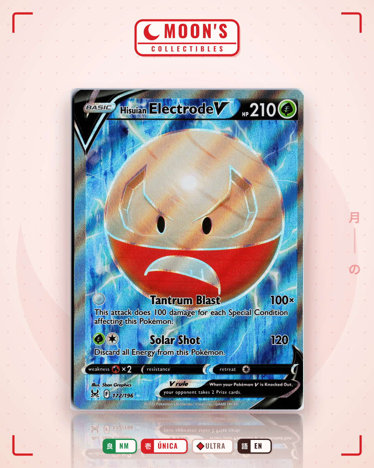 Carta Pokémon Hisuian Electrode V · Lost Origin #172/196 (NM) — pieza única en Moon's Collectibles México