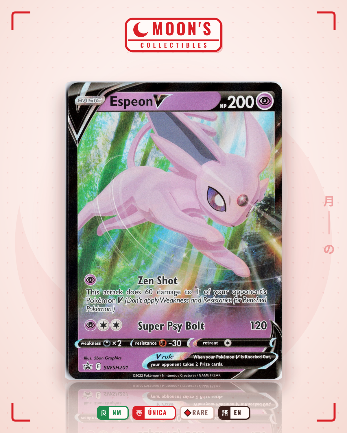 Carta Pokémon Espeon V · SWSH Black Star Promos #SWSH201 (NM) — pieza única en Moon's Collectibles México