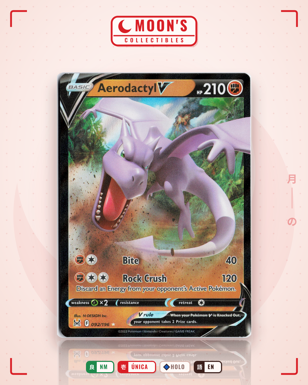 Carta Pokémon Aerodactyl V · Lost Origin #092/196 (NM) — pieza única en Moon's Collectibles México