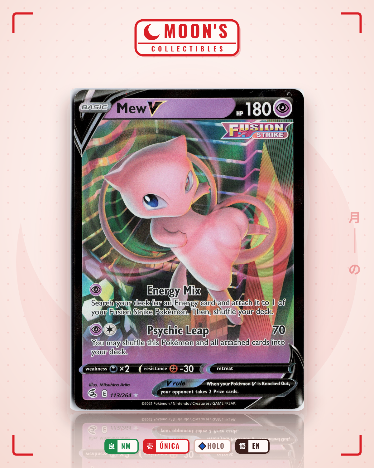 Carta Pokémon Mew V · Fusion Strike #113/264 (NM) — pieza única en Moon's Collectibles México