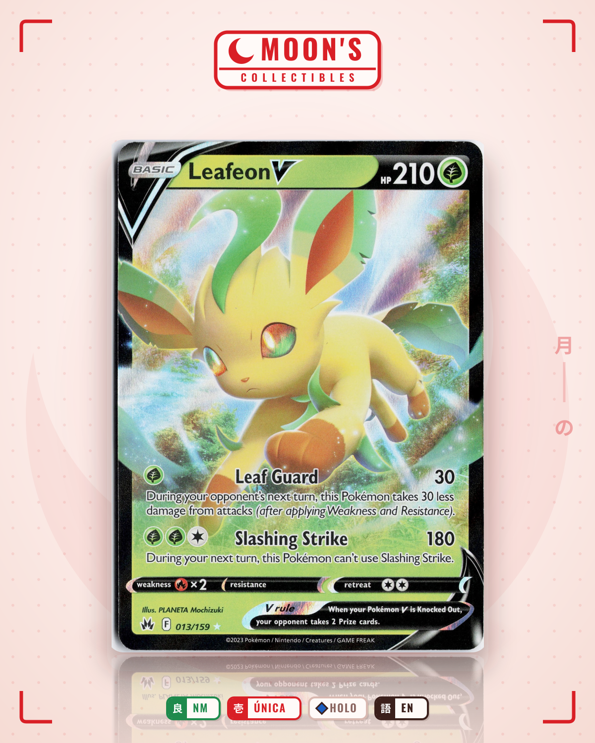 Carta Pokémon Leafeon V · Crown Zenith #013/159 (NM) — pieza única en Moon's Collectibles México