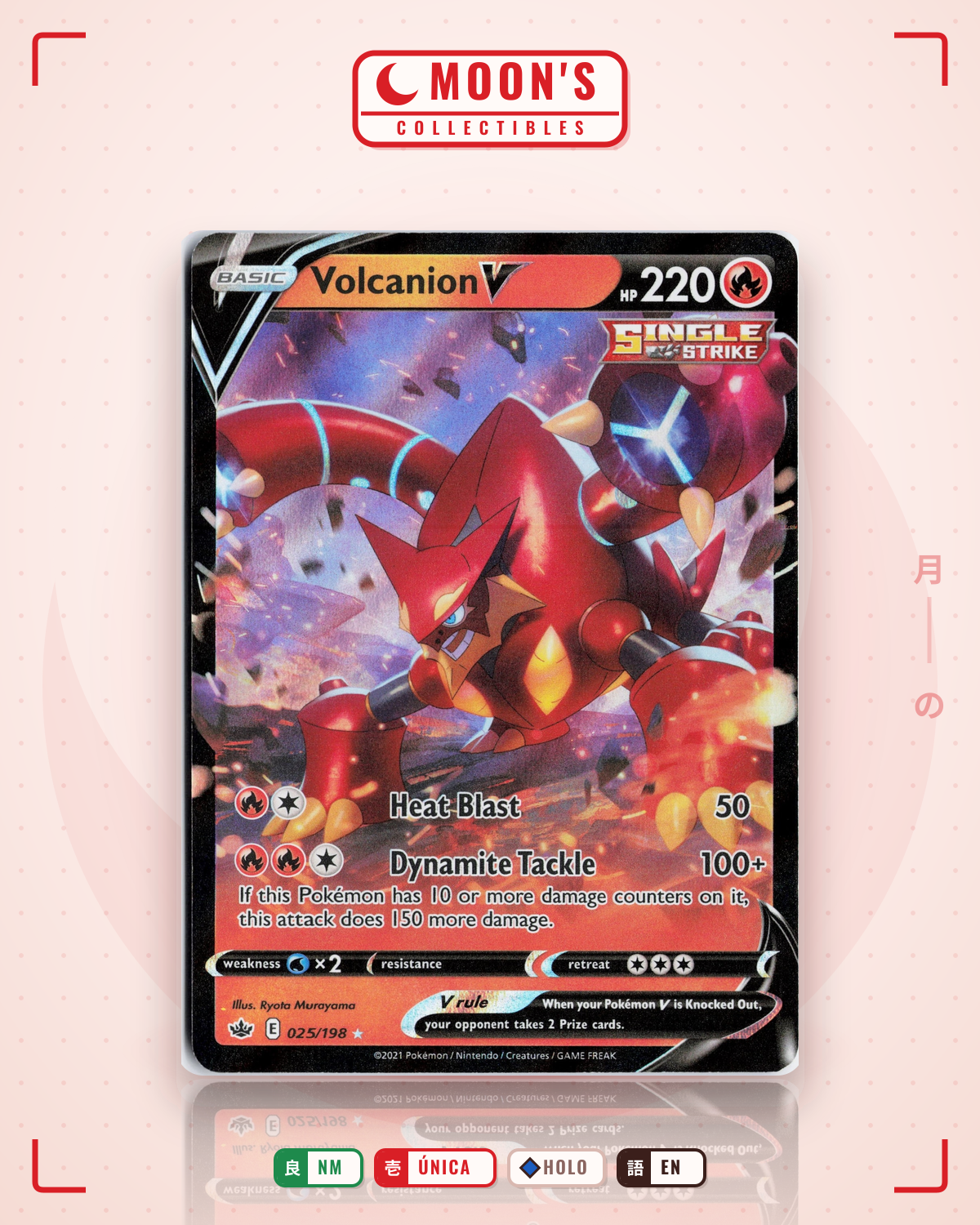 Carta Pokémon Volcanion V · Chilling Reign #025/198 (NM) — pieza única en Moon's Collectibles México