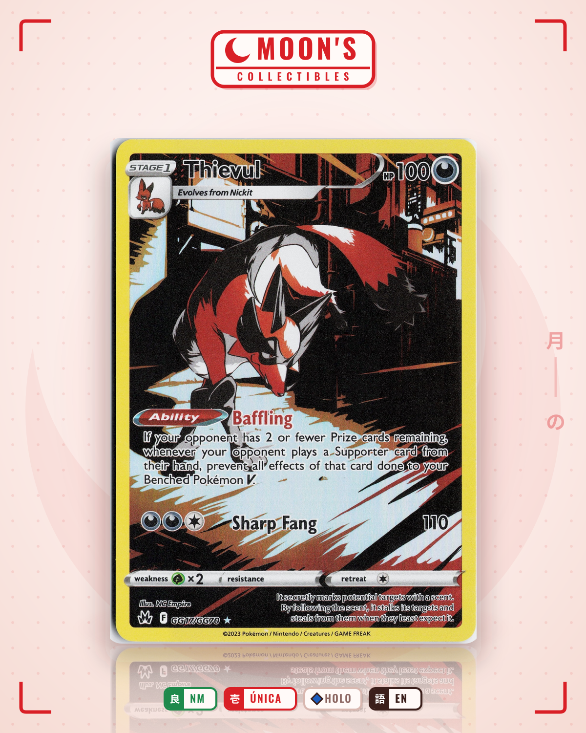 Carta Pokémon Thievul · Crown Zenith Galarian Gallery #GG17/GG70 (NM) — pieza única en Moon's Collectibles México
