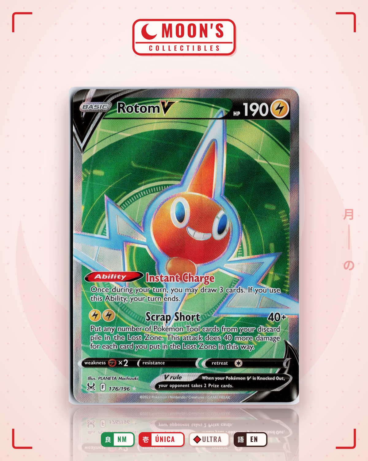 Carta Pokémon Rotom V · Lost Origin #176/196 (NM) — pieza única en Moon's Collectibles México