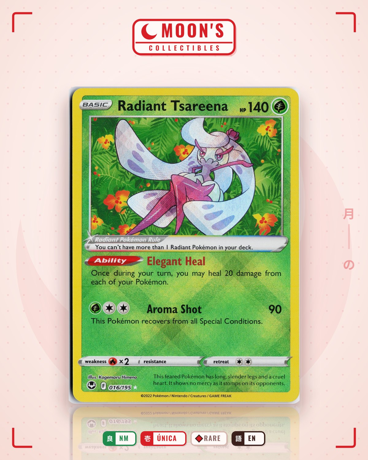 Carta Pokémon Radiant Tsareena · Silver Tempest #016/195 (NM) — pieza única en Moon's Collectibles México