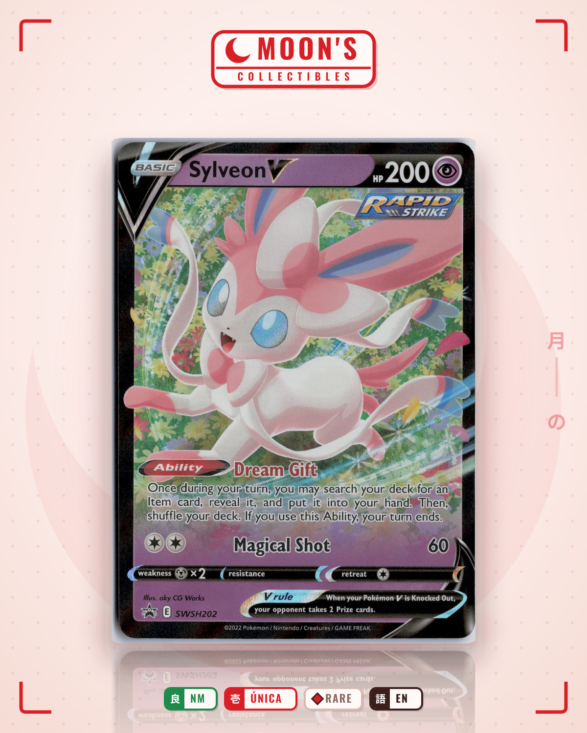 Carta Pokémon Sylveon V · SWSH Black Star Promos #SWSH202 (NM) — pieza única en Moon's Collectibles México