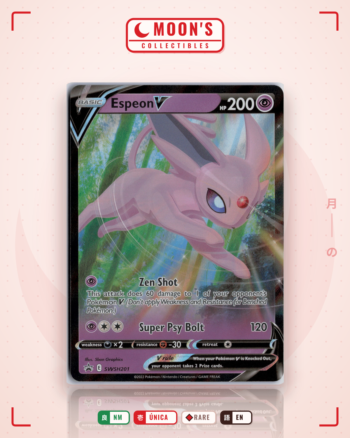 Carta Pokémon Espeon V · SWSH Black Star Promos #SWSH201 (NM) — pieza única en Moon's Collectibles México