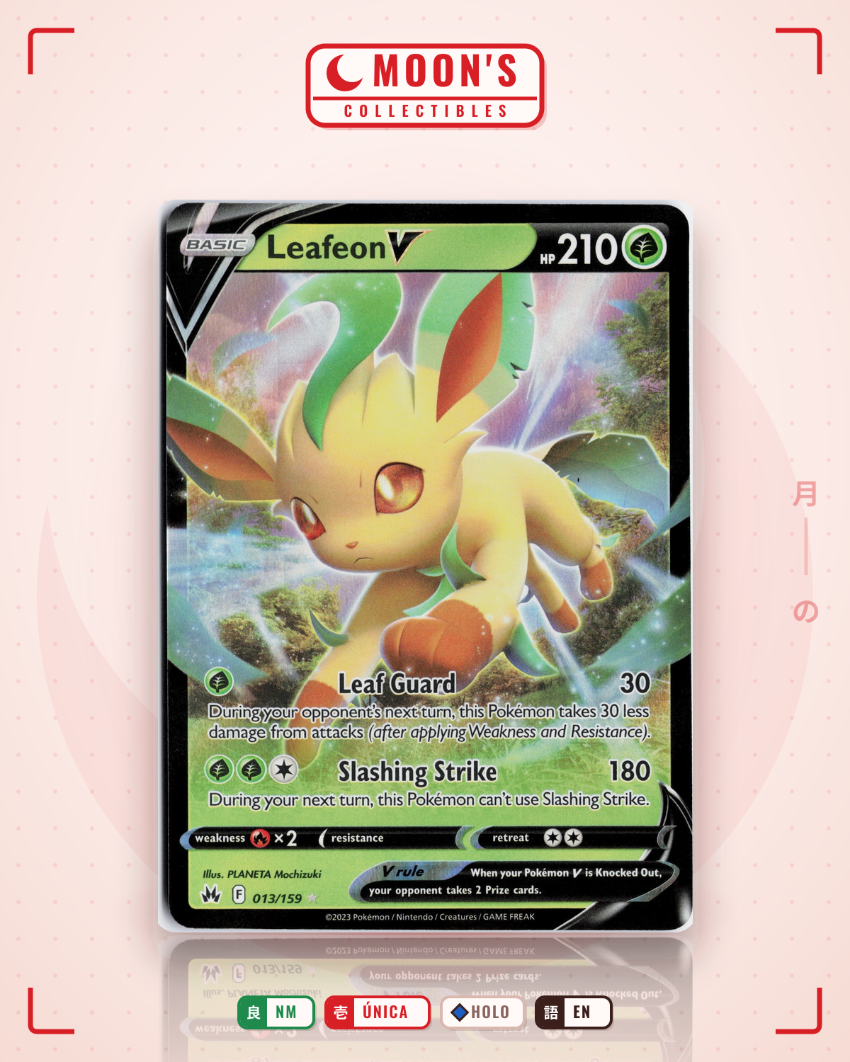 Carta Pokémon Leafeon V · Crown Zenith #013/159 (NM) — pieza única en Moon's Collectibles México
