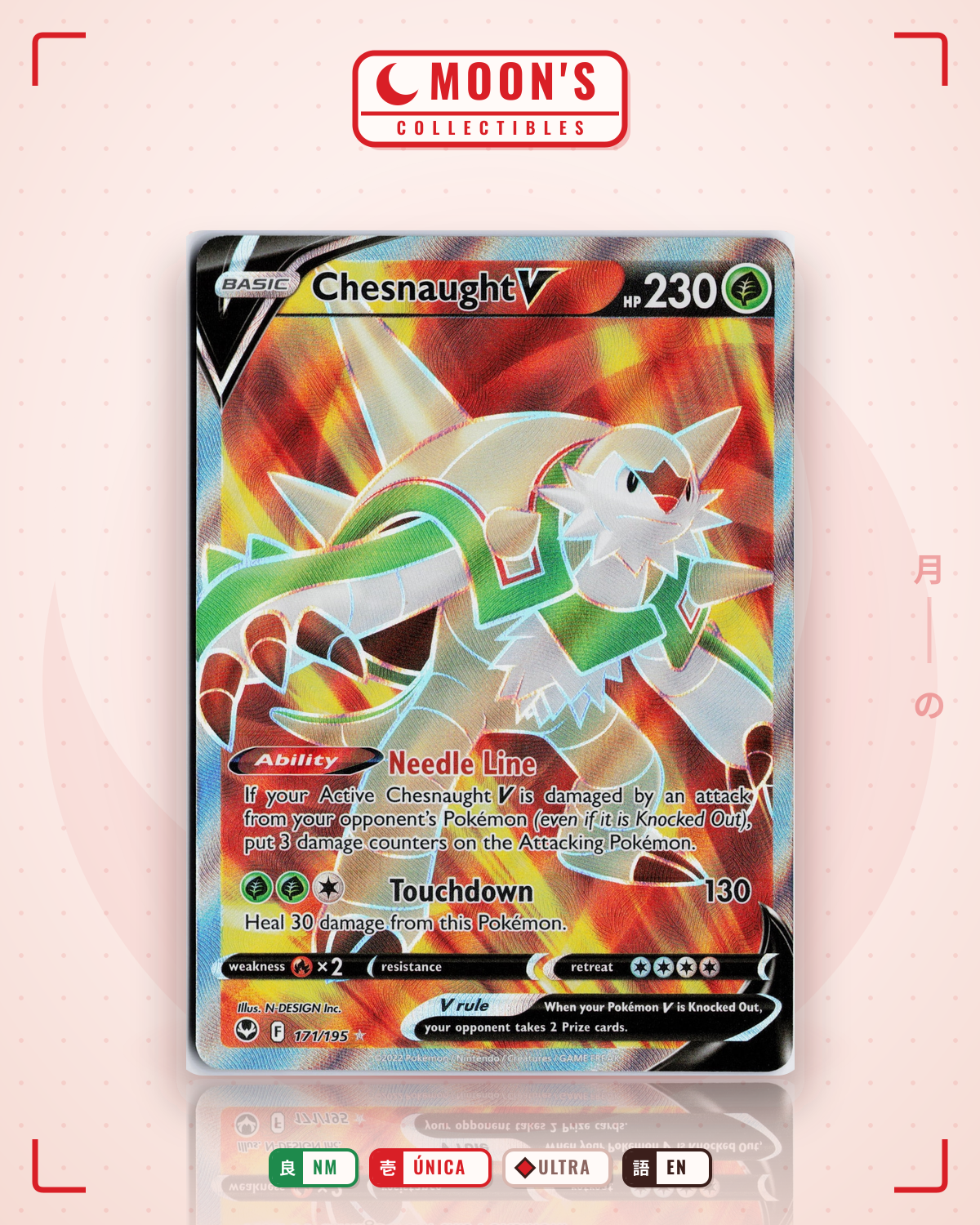 Carta Pokémon Chesnaught V · Silver Tempest #171/195 (NM) — pieza única en Moon's Collectibles México