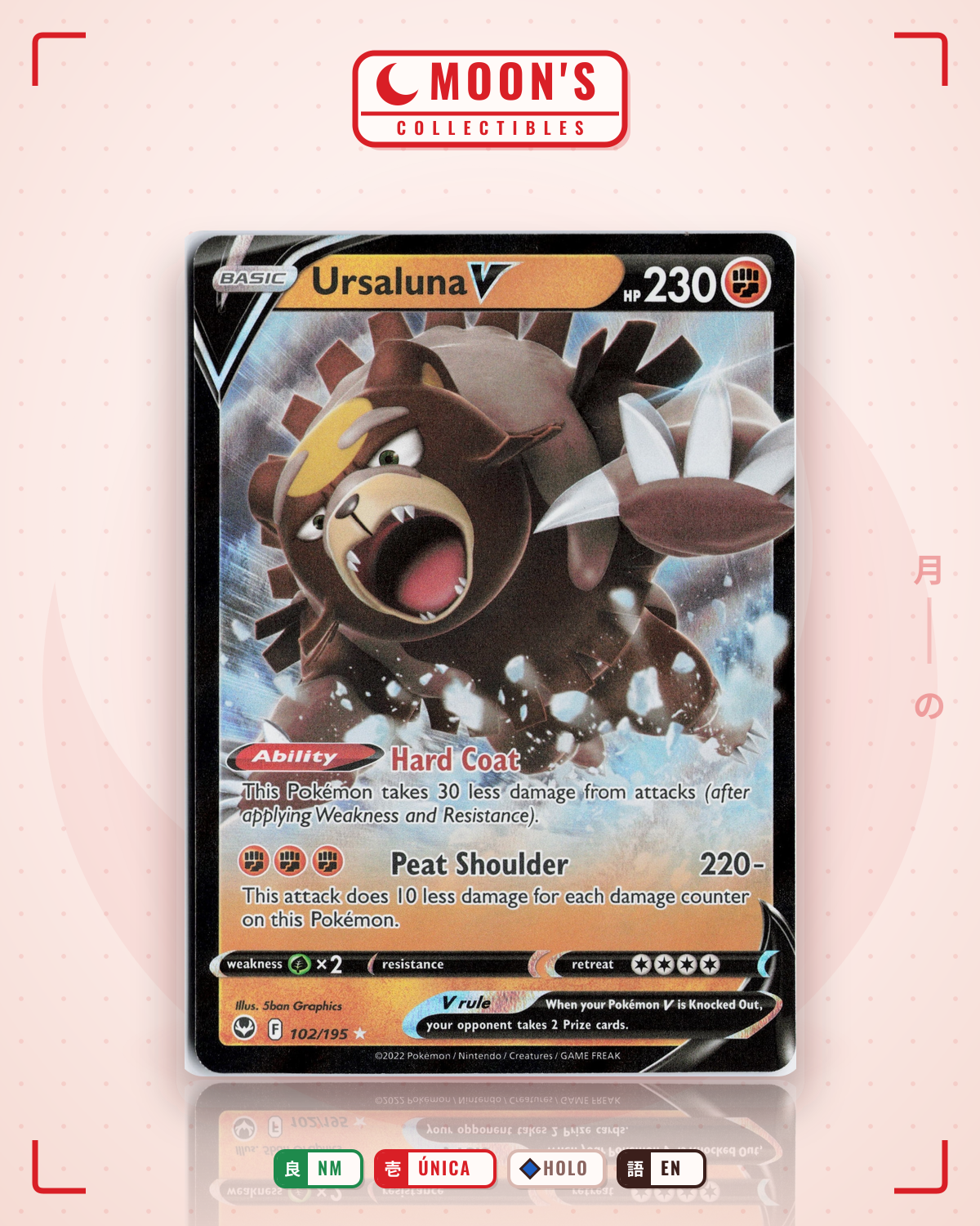 Carta Pokémon Ursaluna V · Silver Tempest #102/195 (NM) — pieza única en Moon's Collectibles México