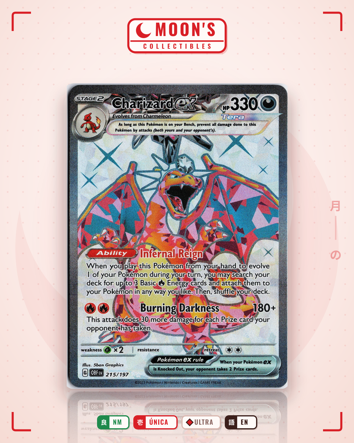Carta Pokémon Charizard ex · Obsidian Flames #215/197 (NM) — pieza única en Moon's Collectibles México