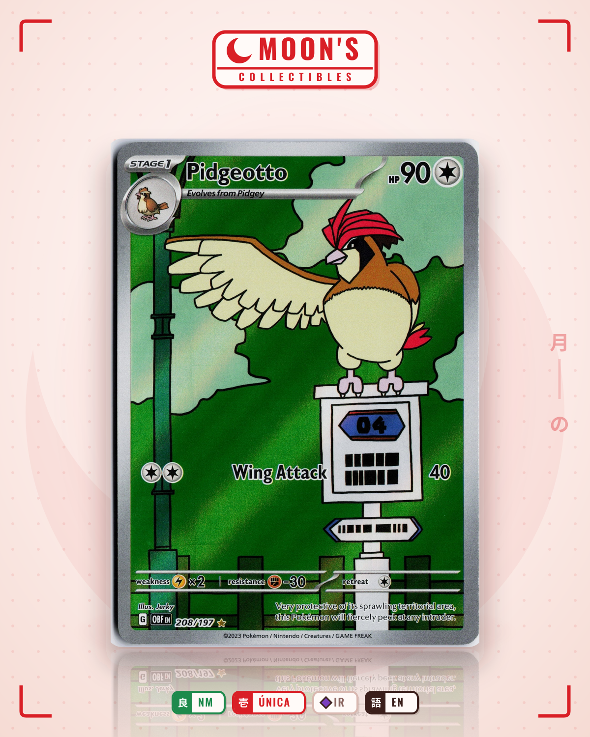 Carta Pokémon Pidgeotto · Obsidian Flames #208/197 (NM) — pieza única en Moon's Collectibles México