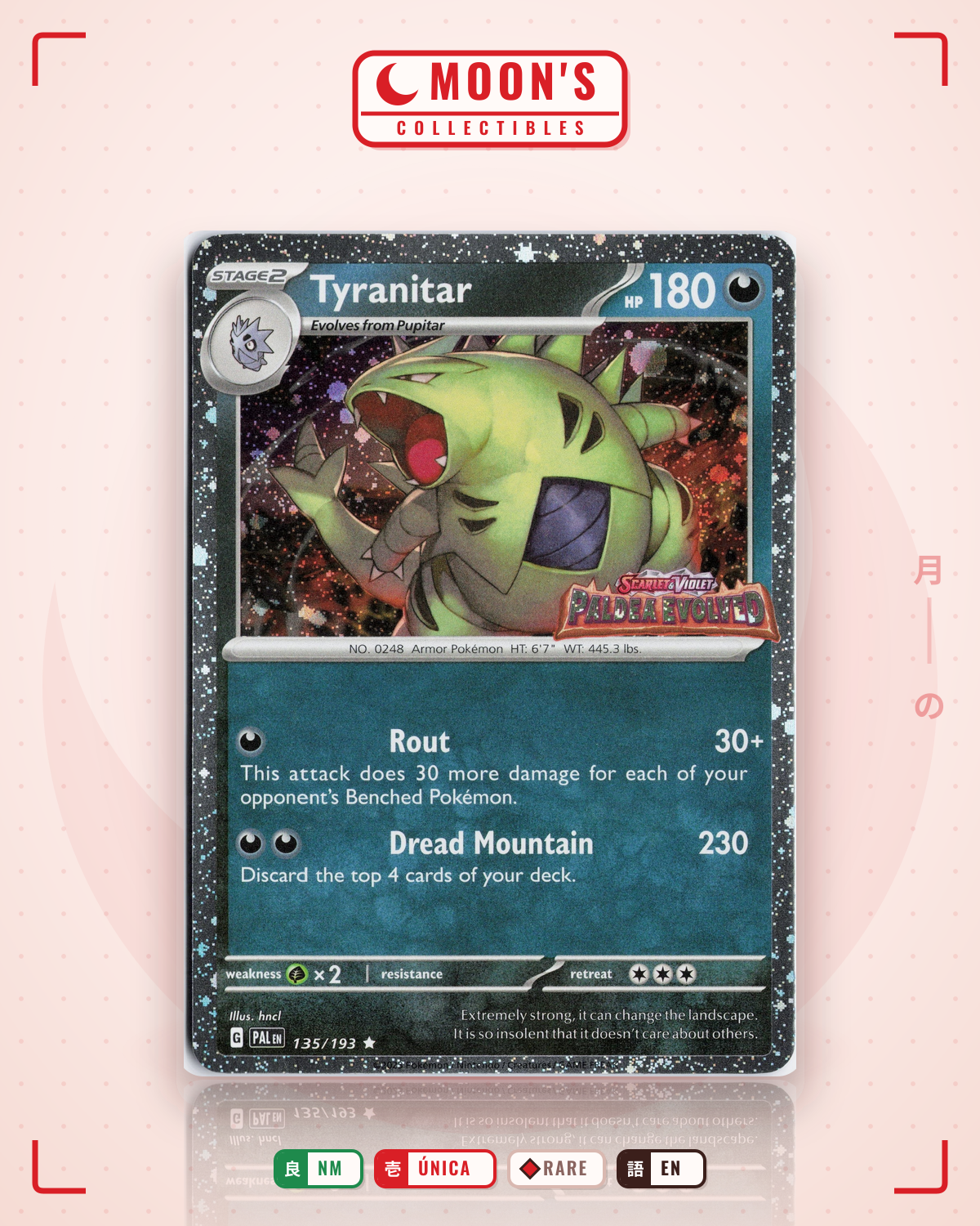 Carta Pokémon Tyranitar · Paldea Evolved #135/193 (NM) — pieza única en Moon's Collectibles México