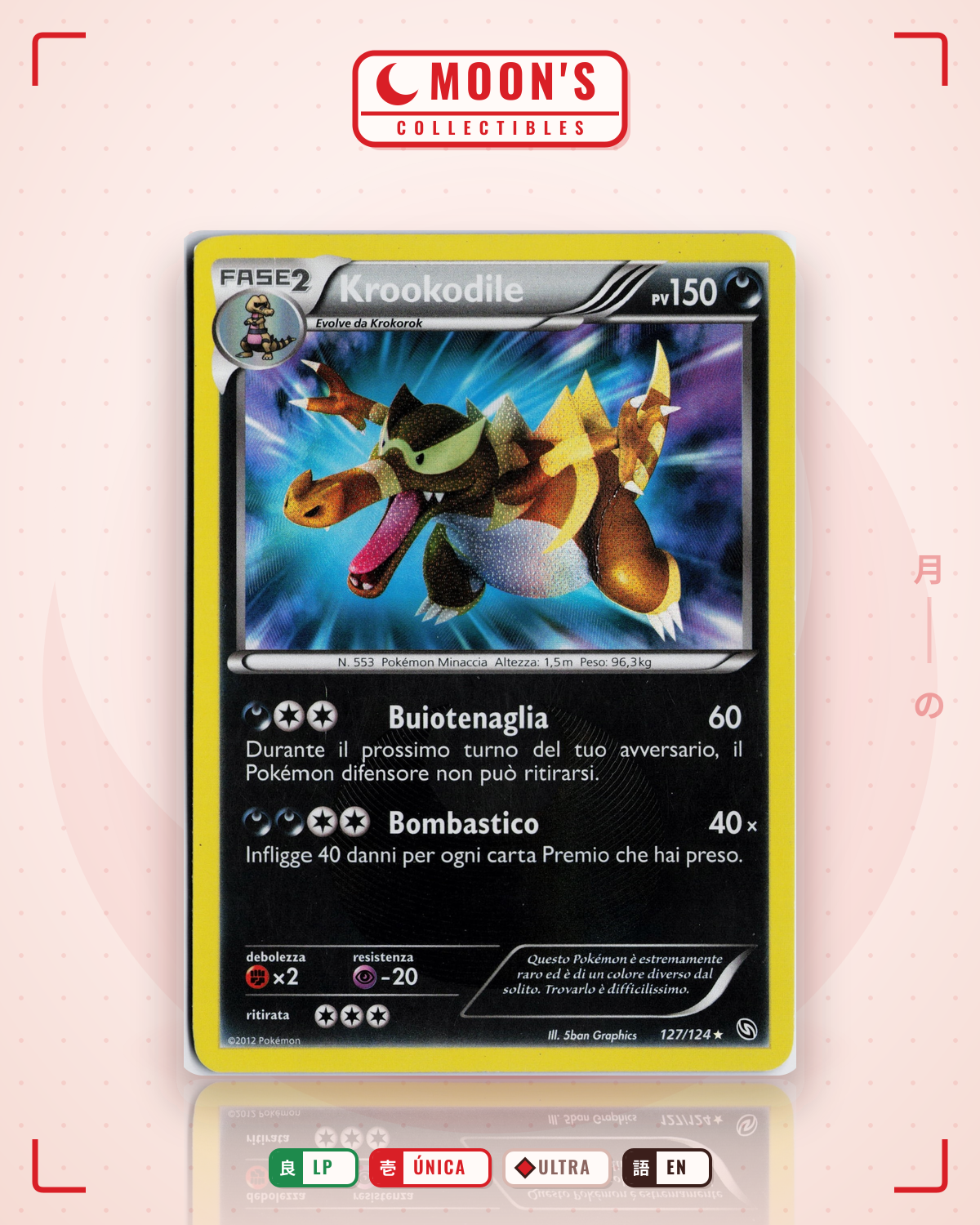 Carta Pokémon Krookodile Italiano · Dragons Exalted #127/124 (LP) — pieza única en Moon's Collectibles México
