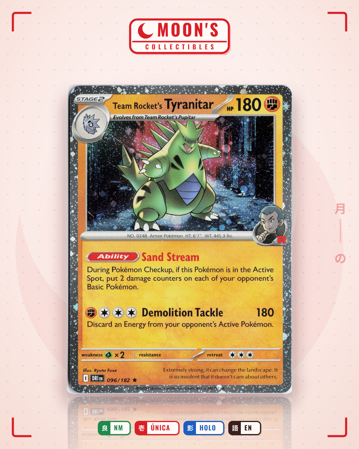 Carta Pokémon Team Rocket's Tyranitar · Destined Rivals #096/182 (NM) — pieza única en Moon's Collectibles México