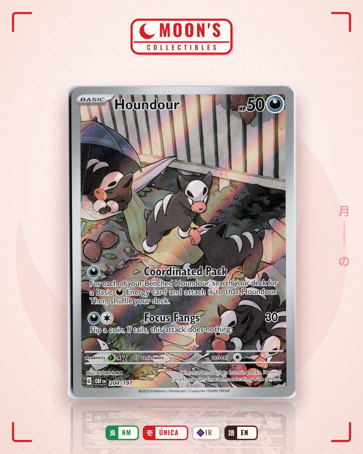 Carta Pokémon Houndour · Obsidian Flames #204/197 (NM) — pieza única en Moon's Collectibles México
