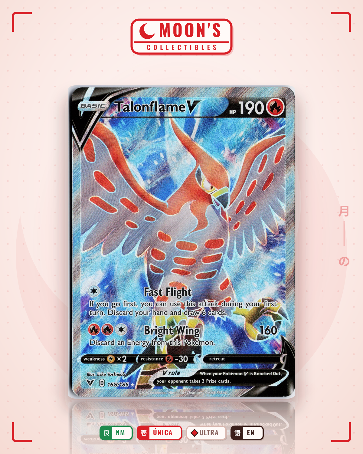Carta Pokémon Talonflame V · Vivid Voltage #168/185 (NM) — pieza única en Moon's Collectibles México