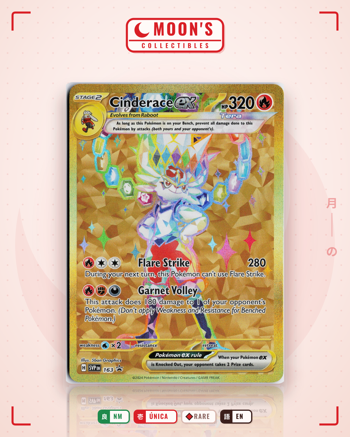 Carta Pokémon Cinderace ex · Scarlet & Violet Black Star Promos #163 (NM) — pieza única en Moon's Collectibles México