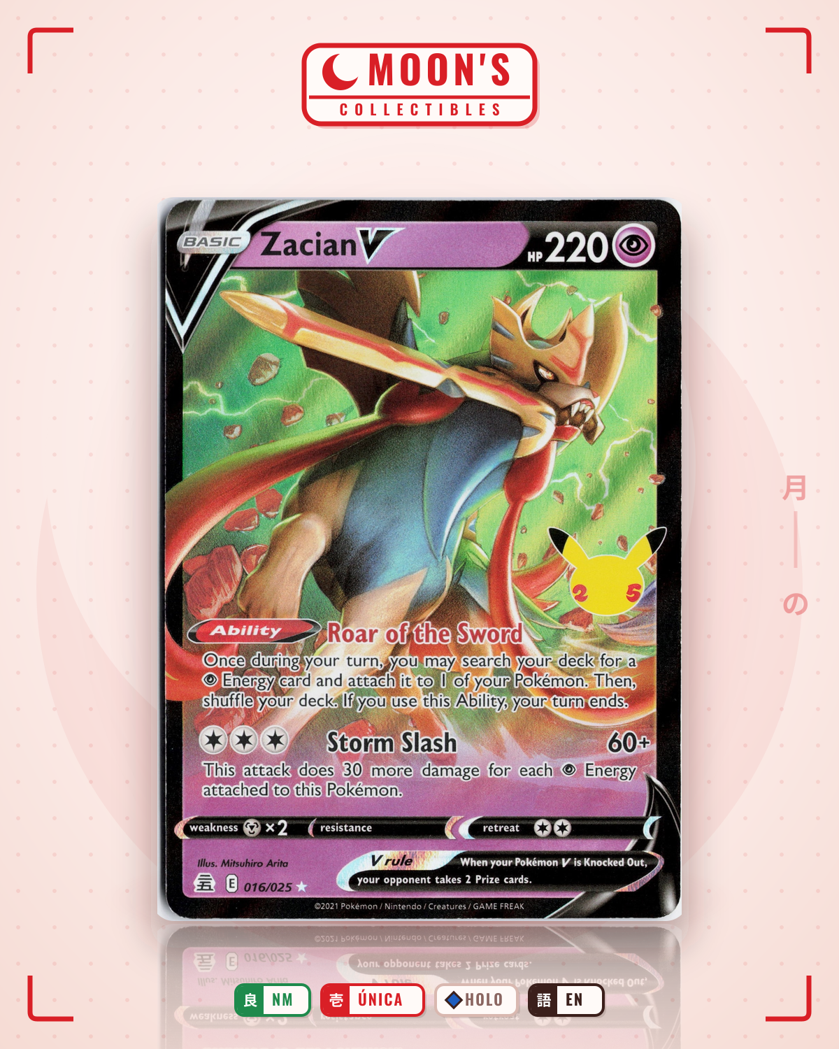 Carta Pokémon Zacian V · Celebrations #16 (NM) — pieza única en Moon's Collectibles México