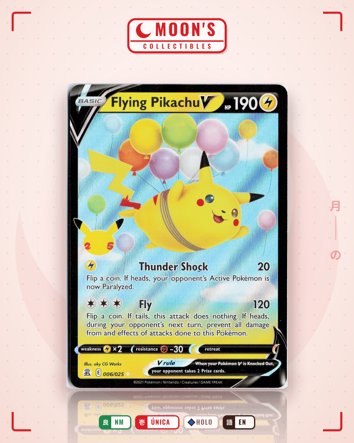 Carta Pokémon Flying Pikachu V · Celebrations #6 (NM) — pieza única en Moon's Collectibles México